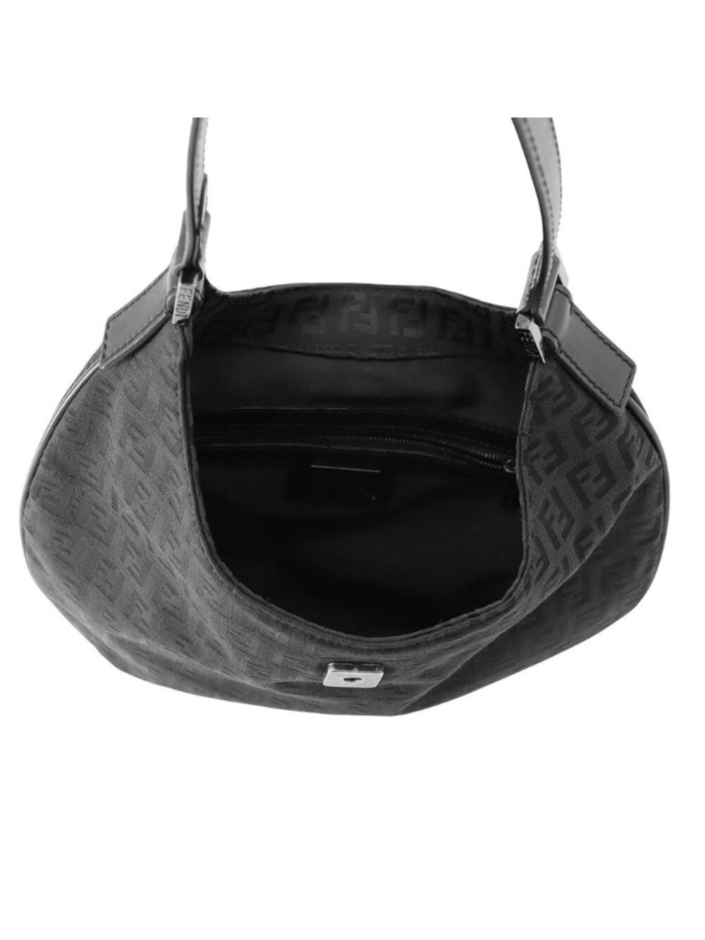 Fendi Handbag Zucchino Shoulder Canvas Leather Bag Black - Picture 5 of 10